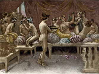 Illustrazione di Richard Ranft (1862 - 1931) per Lucien de Samosate (circa 125 - 192): le cortigiane