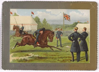 Tent Pegging Che la buona fortuna coroni tutti i tuoi sforzi questo Natale, circa 1890