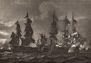 HMS Captain che abborda il San Nicholas e il San Josef