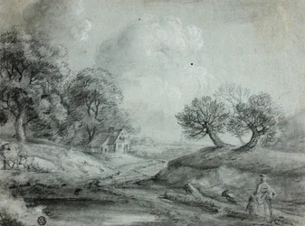 Paesaggio con donna e mucche (recto); Schizzo di un paesaggio (verso)