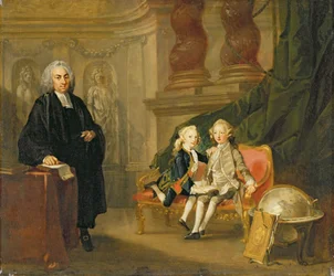 Principe Giorgio (1738-1820) e Principe Edoardo Augusto (1739-67) figli di Federico (1707-51) Principe di Galles, con il loro tutore Dr. Francis Ayscough, c.1748-49