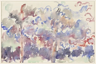 Paesaggio, Boitsfort, con alberi da frutto in fiore