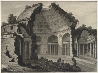 Fantasia architettonica delle rovine di una rotonda antica