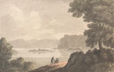 Figure in un paesaggio romantico sul lago