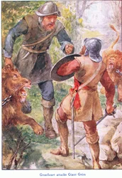 Great Heart attacca Giant Grim, da The Pilgrims Progress pubblicato da John F Shaw & Co, c.1900