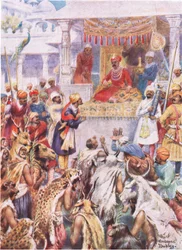 Il Khan Jahan mostra ad Akbar i suoi prigionieri principeschi