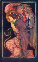Un angelo adorante, un rilievo in gesso colorato di Robert Anning Bell, c1901 1901-1902