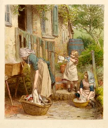 Madre e Bambini che stendono il Bucato, pub. 1854