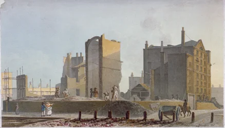 Edificio in rovina, Commercial Road, Stepney, Londra, 1820