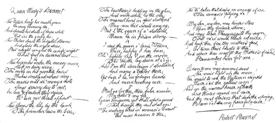 Lamento della Regina Maria, poema nella calligrafia di Robert Burns