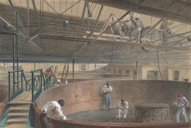 Avvolgimento del cavo nei grandi serbatoi presso i lavori di costruzione del telegrafo, 1865