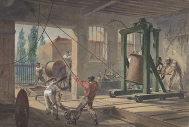Le bobine di filo conduttore rivestito di gutta-percha trasportate in serbatoi presso le opere