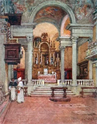 Interno della chiesa conventuale dei Domenicani a San Domenico di Fiesole (litografia a colori)