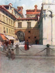 Piazza San Michele, Lucca (colour litho)