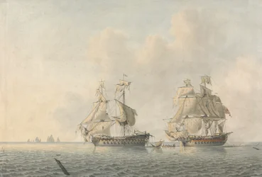 Una nave da guerra inglese che prende possesso di una nave