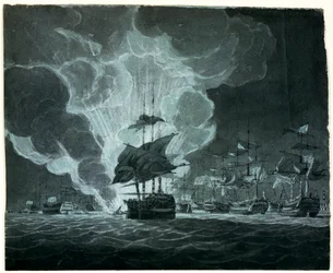 Flotta con una nave in fiamme