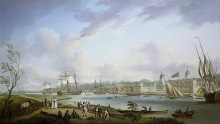 Veduta di Greenwich, descrizione del Tamigi e delle attività sulle sue rive, nonché della navigazione fluviale, soggetta all