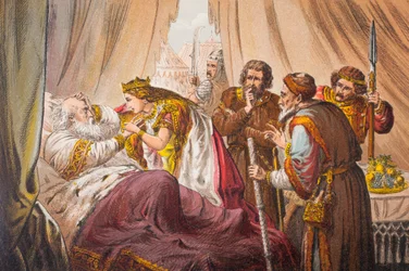 Cordelia parla in Re Lear, Atto IV, Scena VII, "Sir, do you know me", da "The Illustrated Library Shakespeare", pubblicato a Londra nel 1890 (litografia)