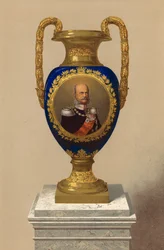 Vaso di porcellana, presentato dalle Loro Maestà il Re e la Regina di Prussia (cromolito)
