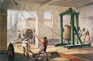 Preparazione del cavo, da "The Atlantic Telegraph" di William Howard Russell, pubblicato nel 1866 (litografia a colori) (cfr. anche 192775).