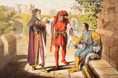 Warwick parla in Re Enrico VI, Atto II, Scena II, "Siamo i primi a salutare il nostro legittimo sovrano", da "The Illustrated Library Shakespeare", pubblicato a Londra nel 1890 (litografia a colori)