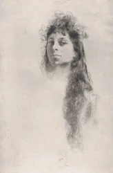 Testa di una Ragazza con Capelli Lunghi