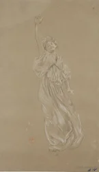 Studio di figura femminile drappeggiata in piedi, per murale Moods to Music