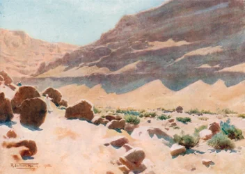Un wady nelle colline di Mokattam (litografia a colori)