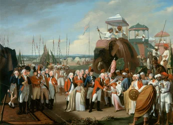 La ricezione dei principi ostaggi di Mysore dal tenente generale Lord Cornwallis (1738-1805) c.1793