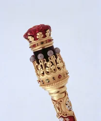 Bastone del Maresciallo Conte presentato al quindicesimo Duca di Norfolk al suo primo matrimonio dal Collegio degli Araldi, 1877 (oro) (dettaglio)