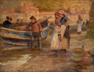 Scena del porto con pescatori