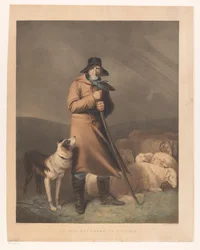 Pastore con il suo cane e pecore