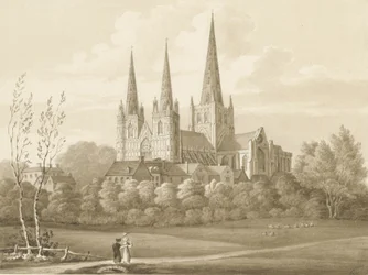 Cattedrale di Lichfield - Vista Ovest Sud Ovest: disegno seppia