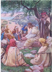 Gesù insegna ai suoi discepoli a pregare, da Il Libro delle Immagini della Bibbia pubblicato da Thomas Nelson, c.1950