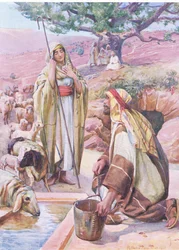 Rachele al pozzo, da The Bible Picture Book pubblicato da Thomas Nelson, c.1950
