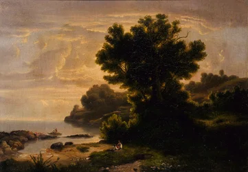 Paesaggio con famiglia sul lago