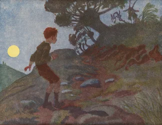 Un ragazzo che ha paura del buio (litografia a colori)