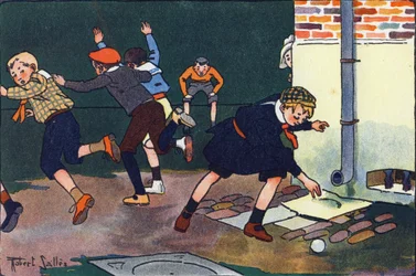 Pallottola al muro. Incisione in "A cosa giochiamo?" di E. Weber con disegni ad acquerello di Robert Salles (1871-1929). Librairie Garnier Freres, Parigi.