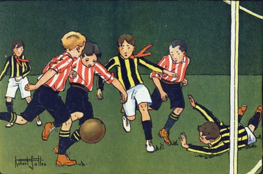 Calcio. Incisione in "A cosa giochiamo?" di E. Weber con disegni ad acquerello di Robert Salles (1871-1929). Libreria Garnier Freres, Parigi