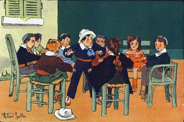 Al furetto. Incisione in "A cosa giochiamo?" di E. Weber con disegni ad acquerello di Robert Salles (1871-1929). Libreria Garnier Freres, Parigi
