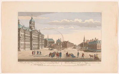 Veduta del Municipio di Amsterdam con pompieri sulla Dam