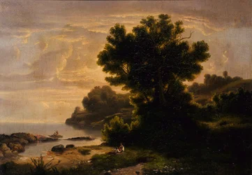 Paesaggio con famiglia vicino al lago, 1858