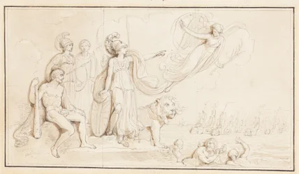 Allegoria della potenza navale britannica (penna e inchiostri neri e marroni con lavaggio grigio su grafite, riquadro in grafite, su carta vergata)