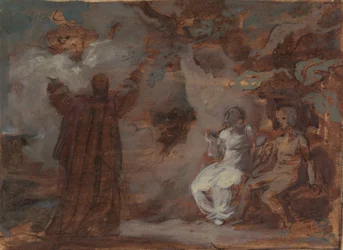Prospero che evoca una maschera per Ferdinando e Miranda