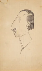Caricatura di Karl Isakson, profilo a sinistra