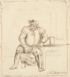 Schizzo di uomo seduto con boccale, forse Falstaff