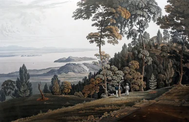 Veduta dalla collina di Halliburton, Isola del Principe di Wale (sic), 1820 circa (acquatinta colorata)