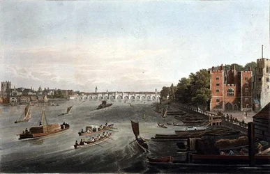 Veduta del ponte di Westminster e del palazzo di Lambeth, pub. 1820 da Colnaghi & Co. (incisione)