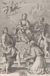 Madonna e Bambino al centro con San Giovanni Battista, San Luca, Papa Pietro Celestino, 1694