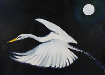 Airone bianco al chiaro di luna